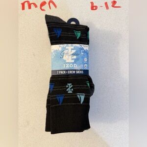 Izod Men's Black Crew Socks with Blue and Green Accents - 7 Pack